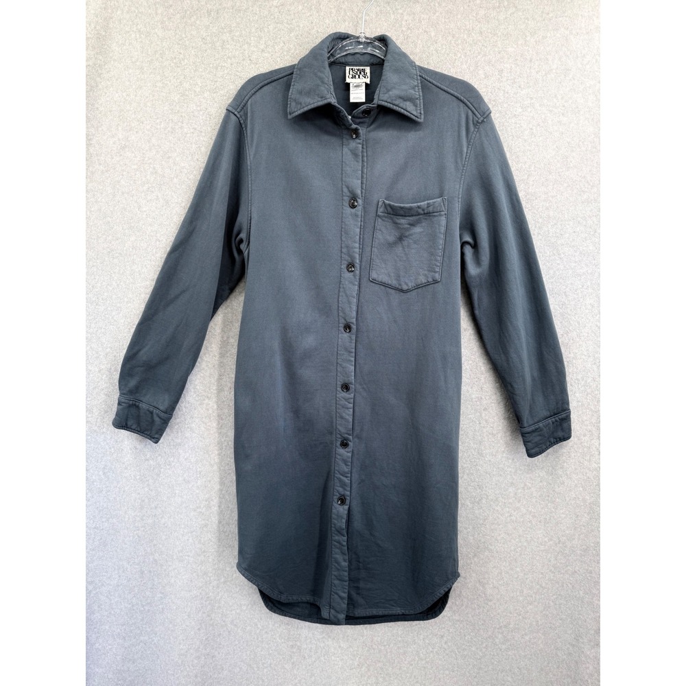 Prairie Underground Shirt Dress Women XS Gray Organic Cotton Fleece Button Down